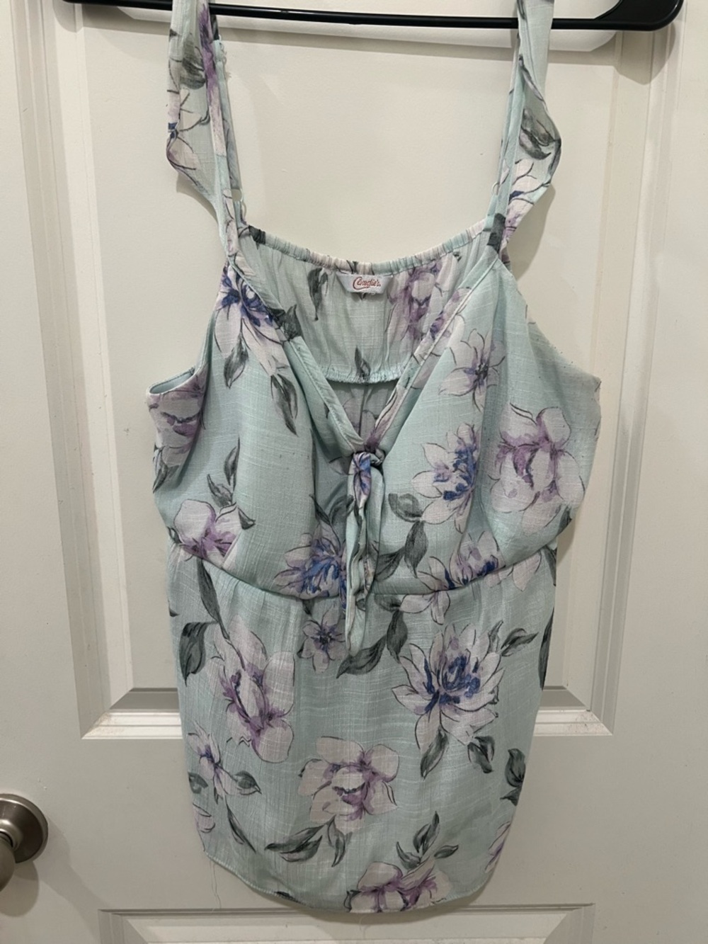 Candie's Light Aqua Floral Tie-Front Cami